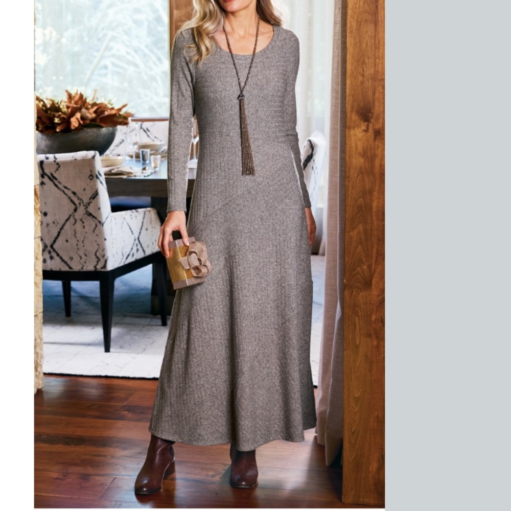 Soft Surroundings Clio Heather Gray Brown Long Sleeve Dress Size Large